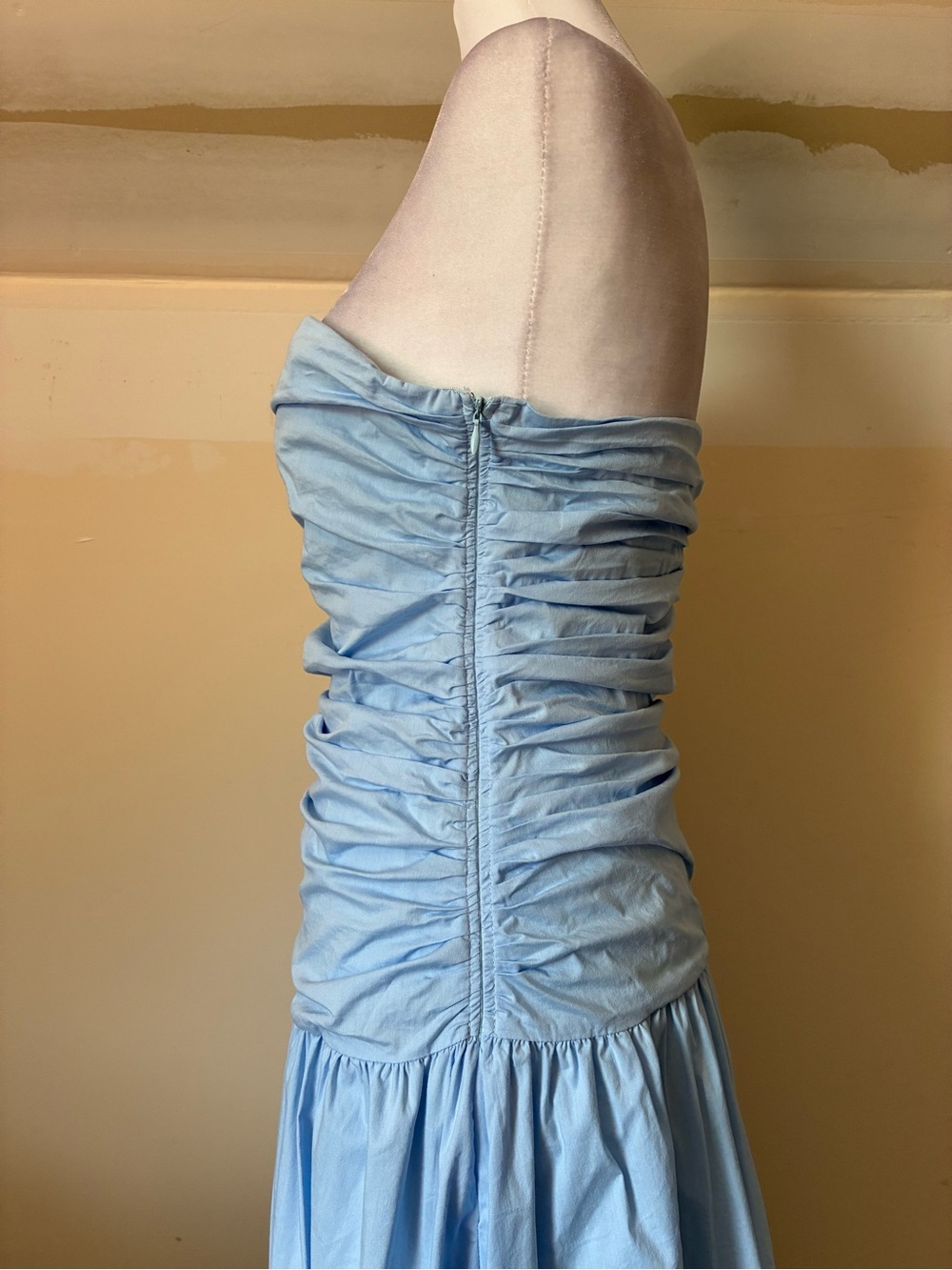 Peppermayo Strapless Ruched Light Sky Blue Maxi Dress size Medium - Picture 7 of 9
